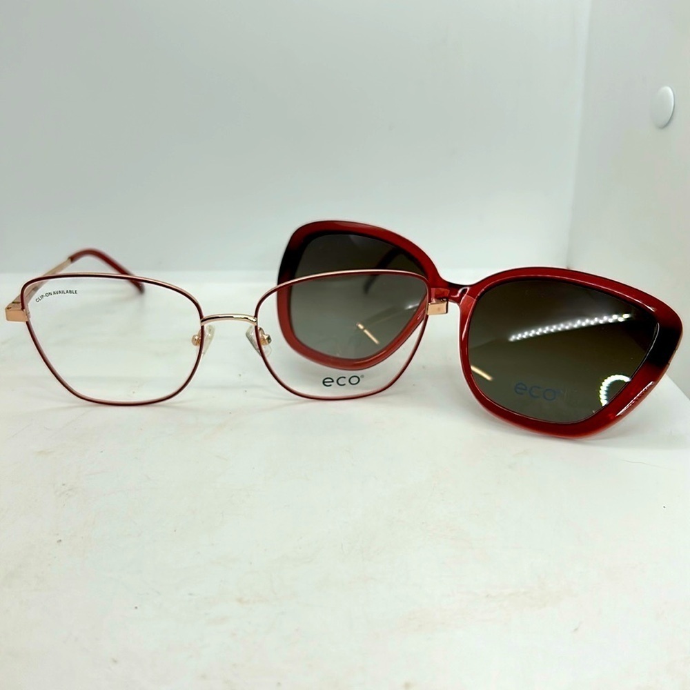 ECO Vervine BRGD Eyeglasses Frames & Polarized Sun Clip On. RXable. NWT
